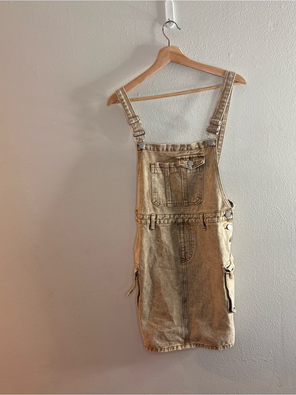 Denim Overall Dress in Light Brown